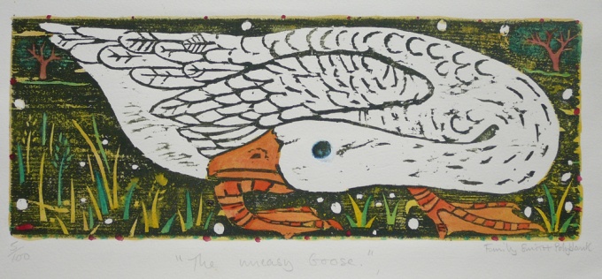 The uneasy goose - 13.5 x 5.5 inches. £75.00(unframed) or £100.00(framed).